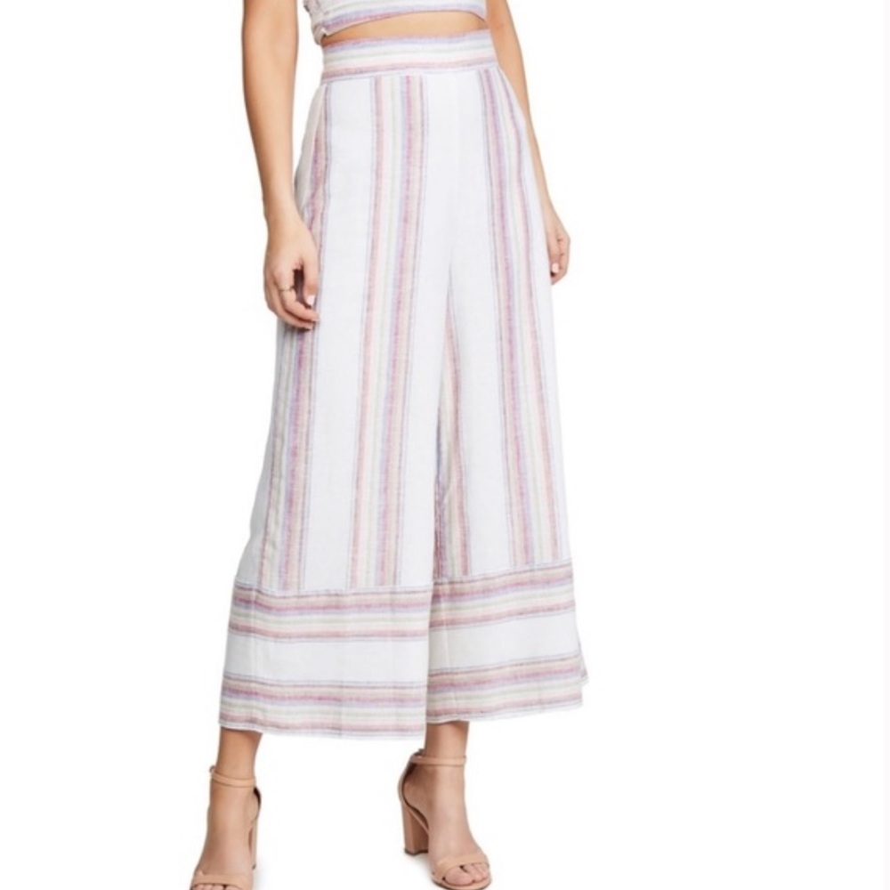 Amanda Uprichard Ravine Sparkle Linen Pants Positano Striped‎ Wide-Leg Pants